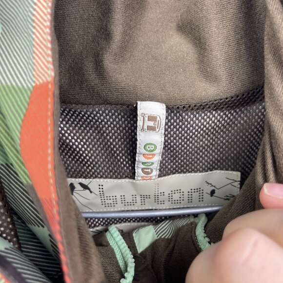 Y2K Burton Jacket Womens S Green / Orange Plaid Hooded Snowboarding / Ski - Picture 5 of 14